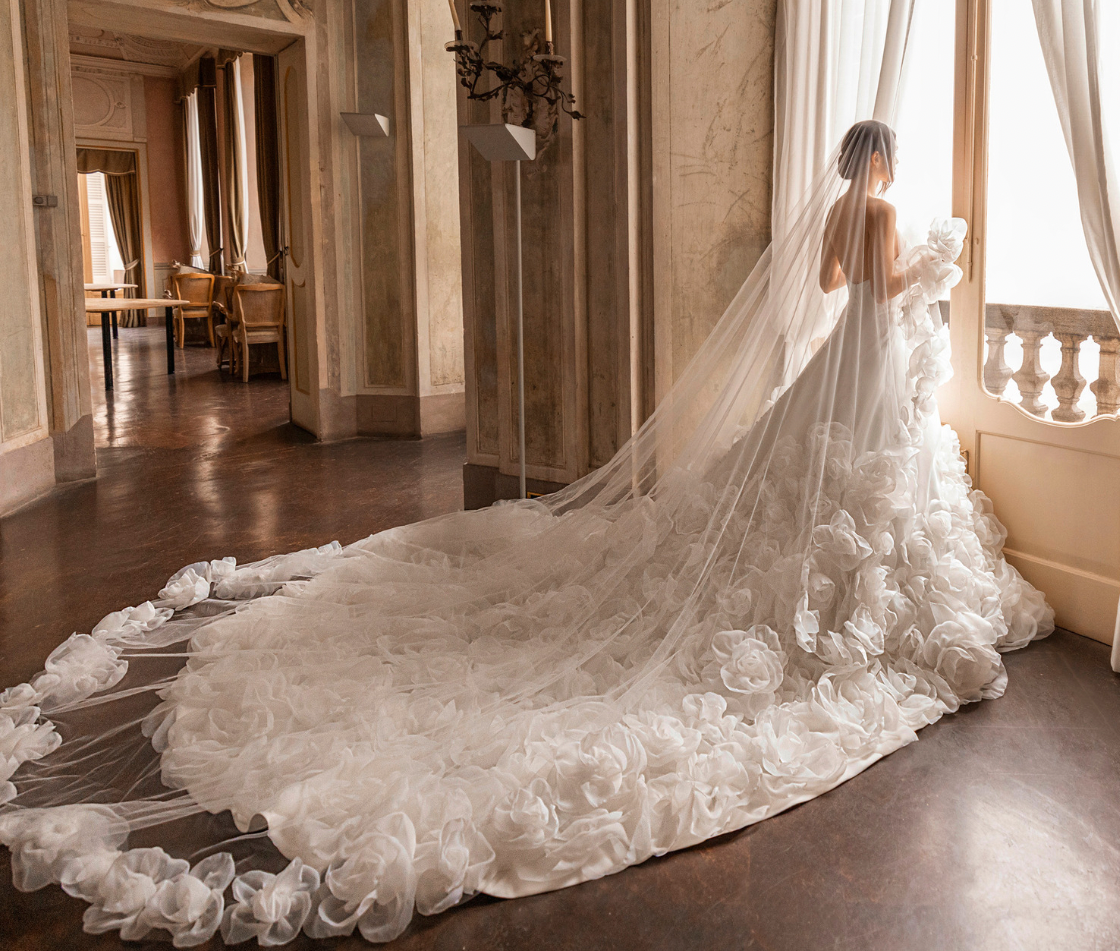 Sleek, modern wedding dress with open back Dovita 