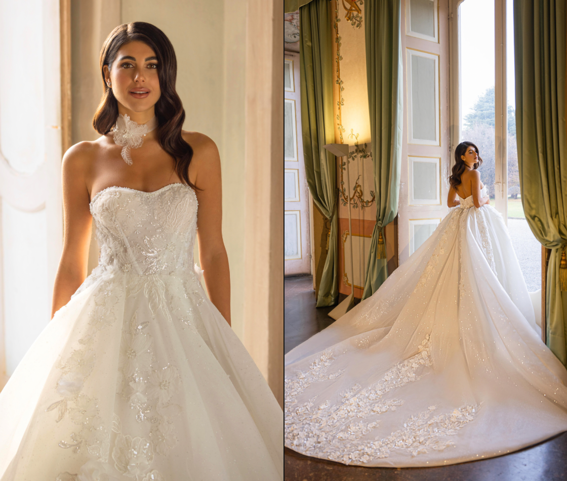 Romantic off-shoulder wedding gown with tulle Dovita