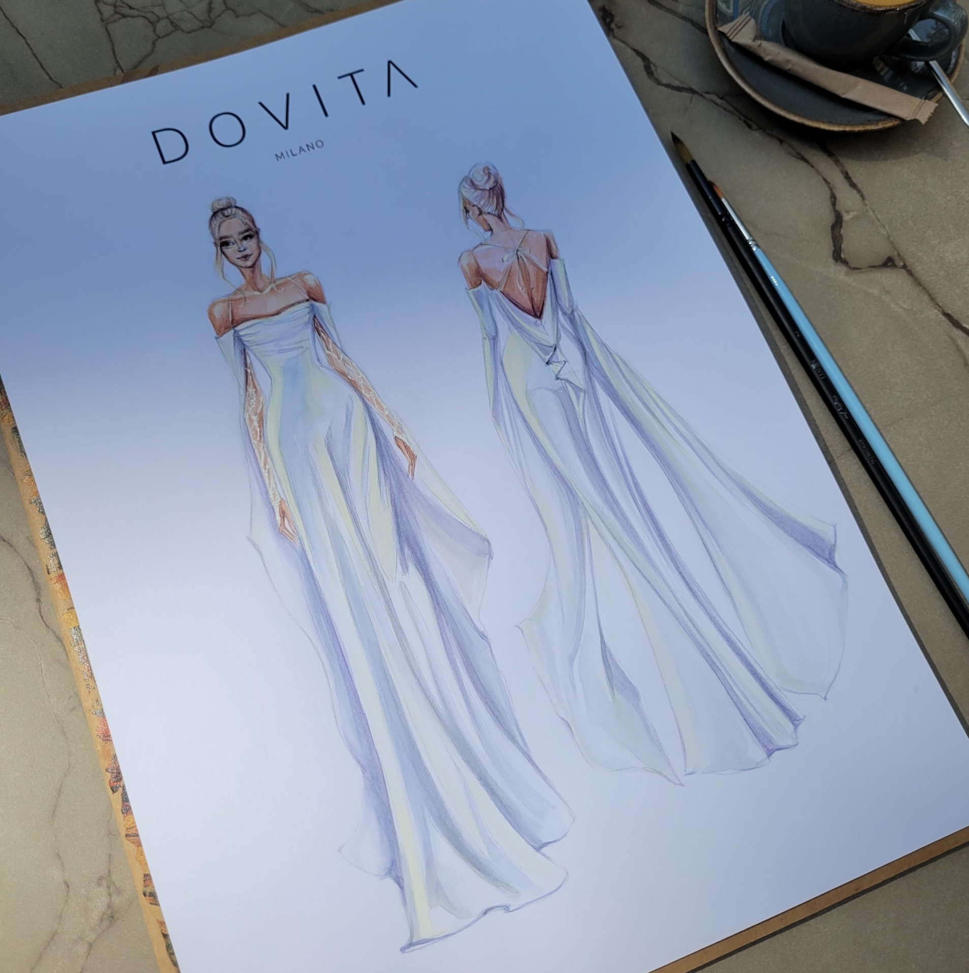 custom bridal sketh wedding dress sketch dovita